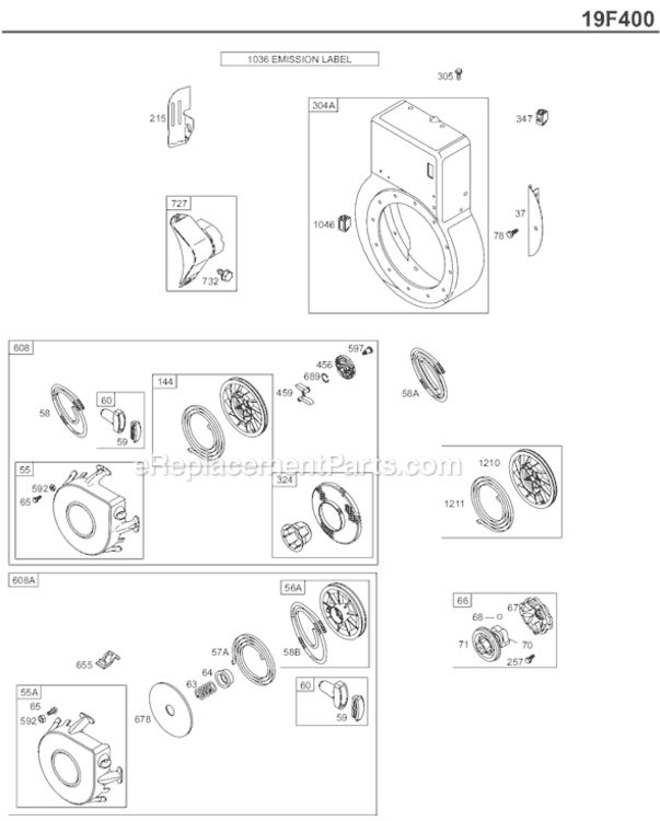 Page D Diagram and Parts List for 19F400 0043-1137 Briggs and Stratton Engine